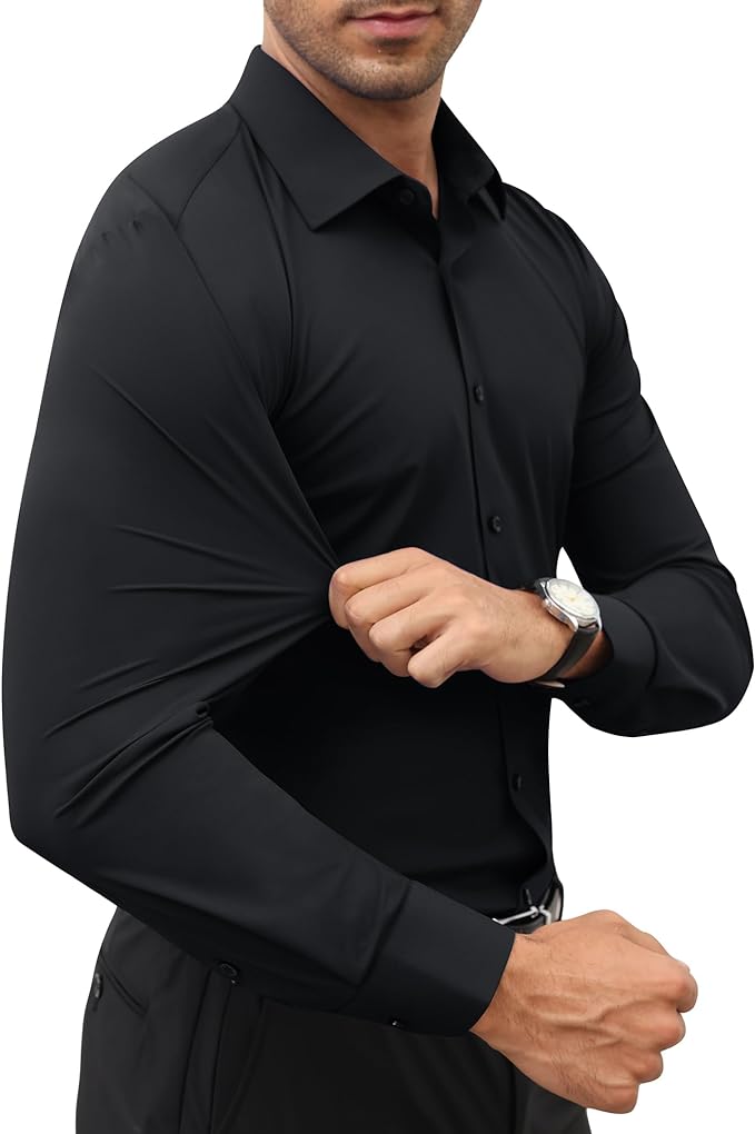 Chemise extensible non repassée et anti-froissement