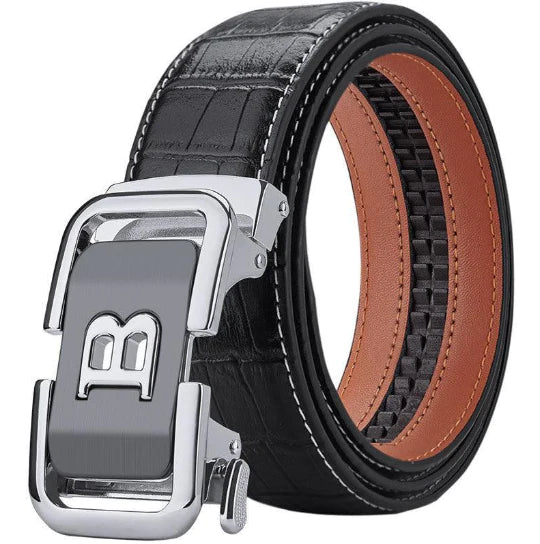 Ceinture en cuir de crocodile véritable avec boucle pour Homme