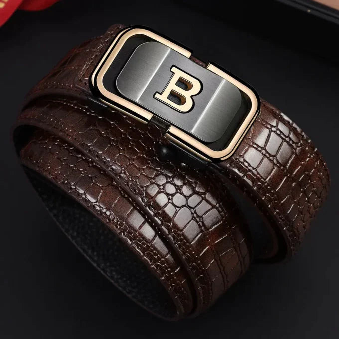 Ceinture en cuir de crocodile véritable avec boucle pour Homme